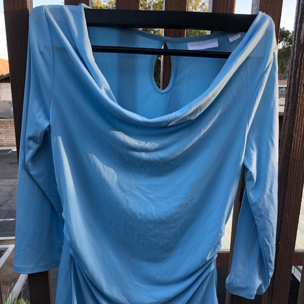 New York & Company Xs Stretch Light Blue Blouse
